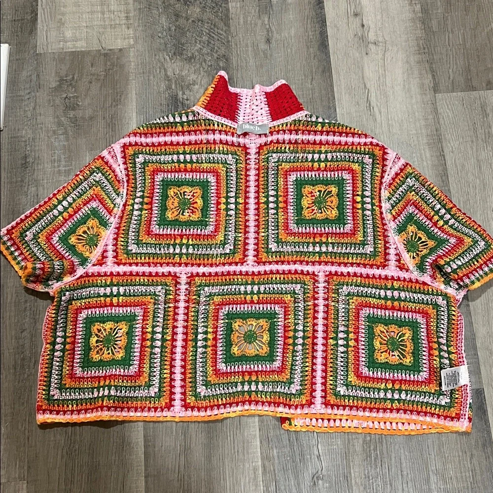 Blue B Collection Multi Color Short sleeve Crochet Granny Square sweater - Picture 7 of 8